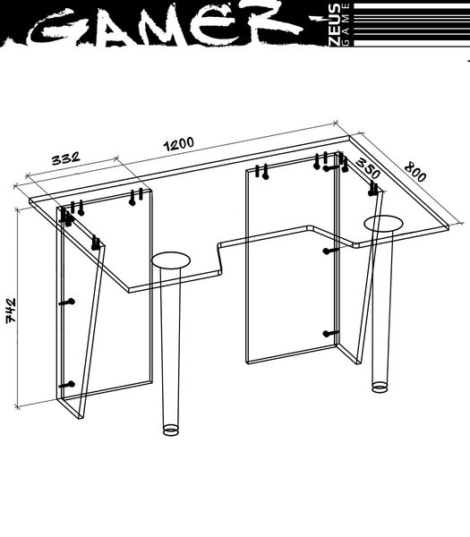 Геймерський стіл Zeus Gamer-4 чорний/помаранчевий 10198 фото